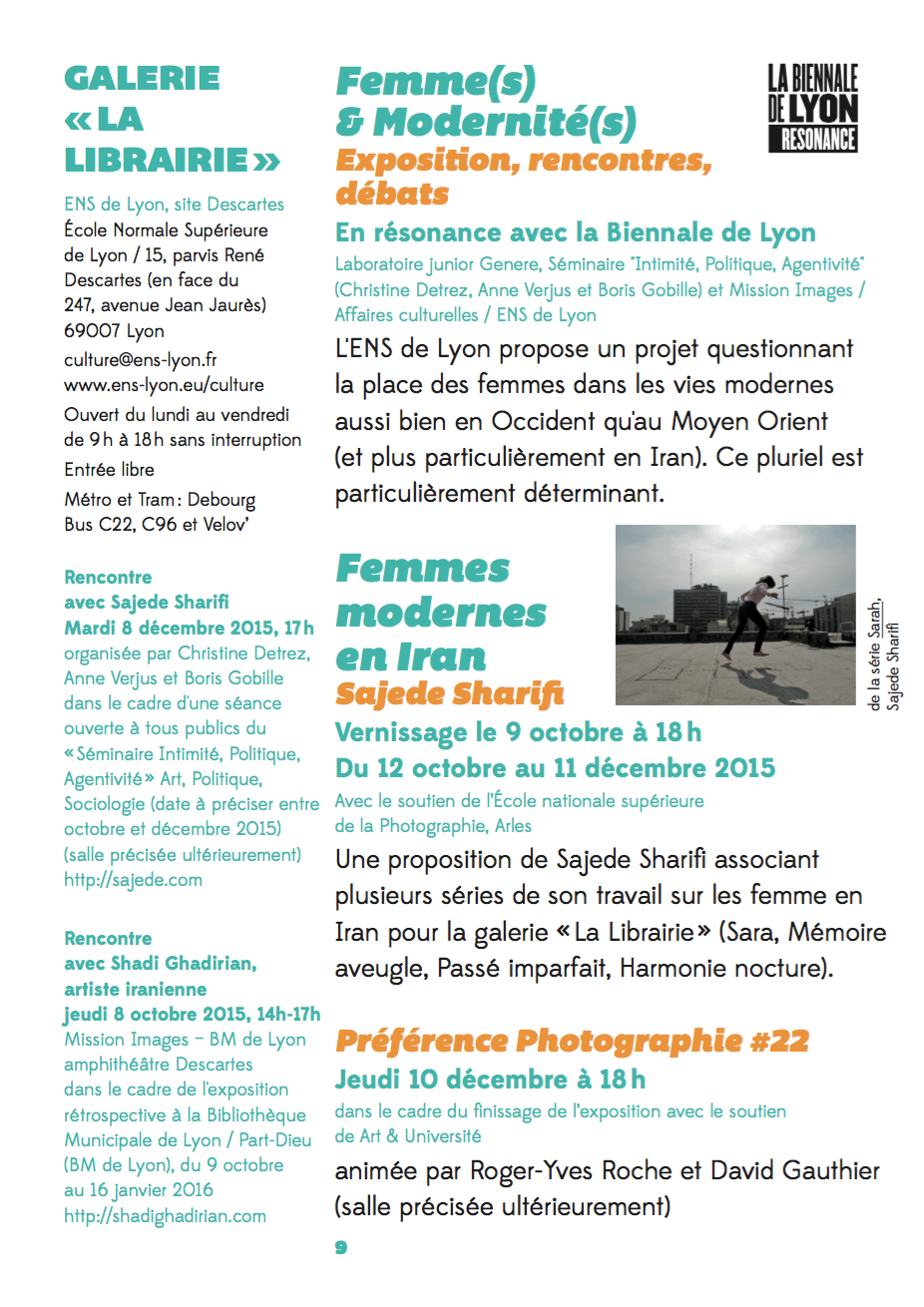 Femmes modernes en Iran / Sajede Sharifi / Vernissage le 9 octobre à 18h / Du 12 octobre au 11 decembre 2015